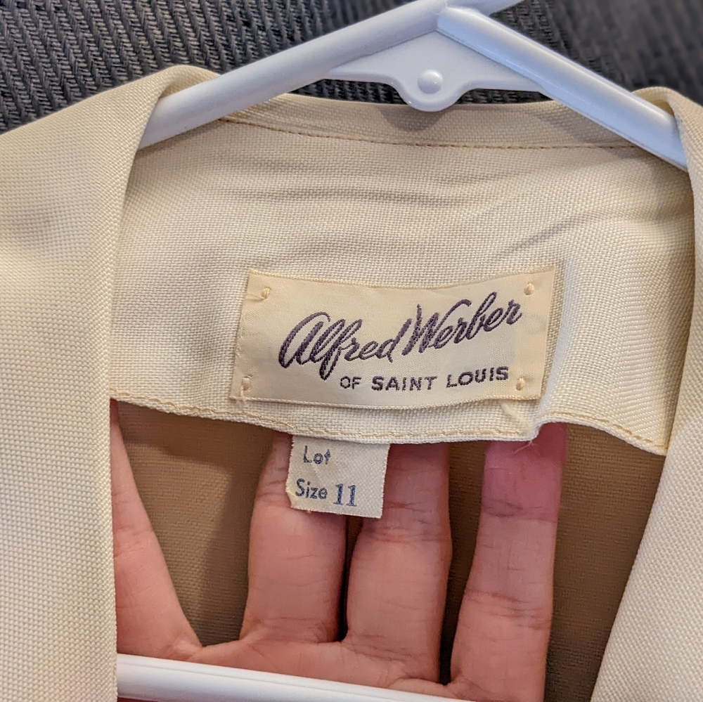 Vintage cream and red mid-knee midi collared button up dress